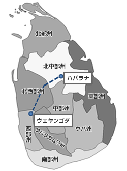スリランカ(点線:送電ルート)