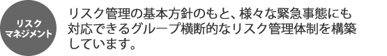 リスク管理の基本方針のもと、様々な緊急事態にも対応できるグループ横断的なリスク管理体制を構築しています。
